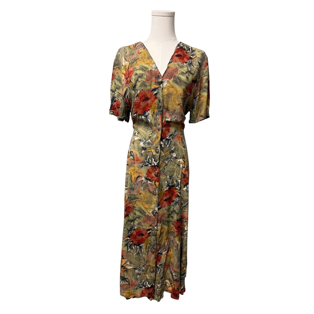 Vintage Midi Dress Womens S Floral Style Button Up ART TO WEAR Garden Modest EUC